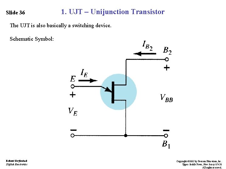 Slide 36 1. UJT – Unijunction Transistor The UJT is also basically a switching