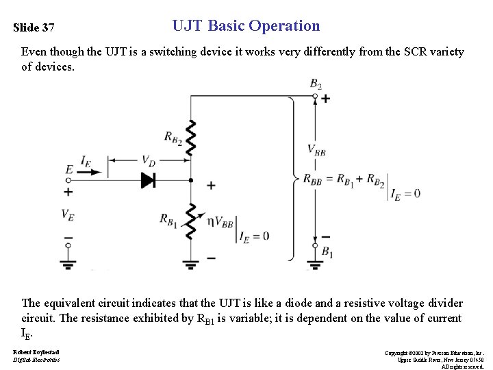Slide 37 UJT Basic Operation Even though the UJT is a switching device it