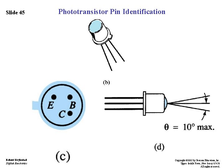 Slide 45 Robert Boylestad Digital Electronics Phototransistor Pin Identification Copyright © 2002 by Pearson