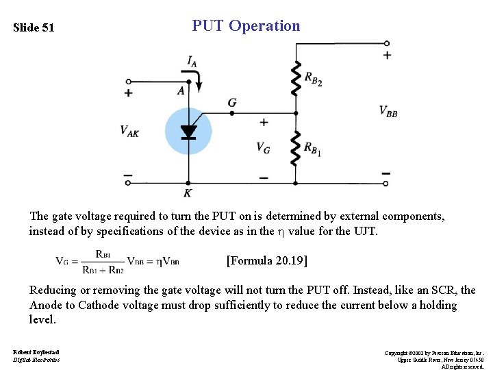 Slide 51 PUT Operation The gate voltage required to turn the PUT on is