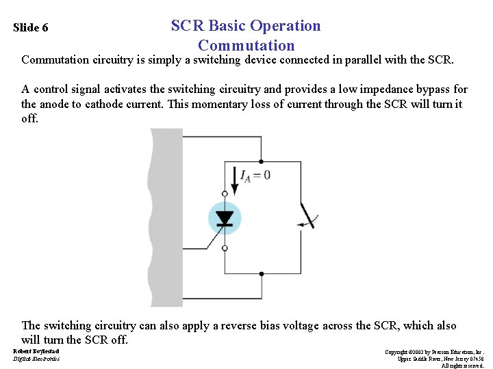 Slide 6 SCR Basic Operation Commutation circuitry is simply a switching device connected in