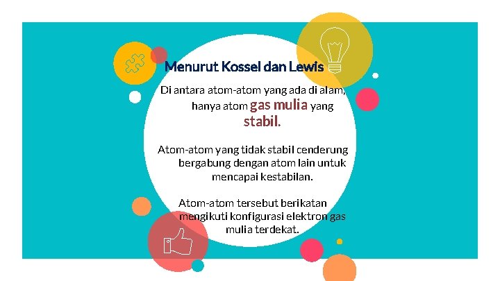 Menurut Kossel dan Lewis Di antara atom-atom yang ada di alam, hanya atom gas