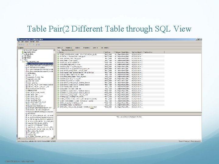 Table Pair(2 Different Table through SQL View Classification: Internal Use 