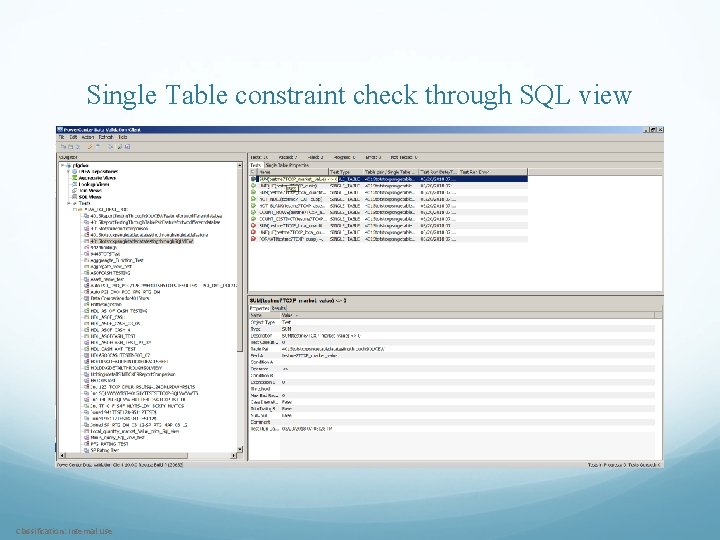 Single Table constraint check through SQL view Classification: Internal Use 
