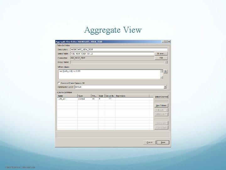 Aggregate View Classification: Internal Use 