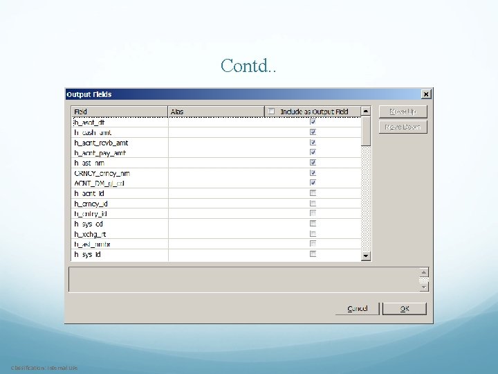 Contd. . Classification: Internal Use 