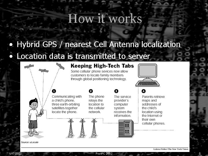How it works • Hybrid GPS / nearest Cell Antenna localization • Location data