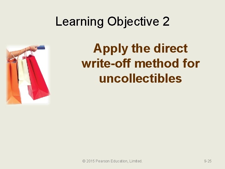 Learning Objective 2 Apply the direct write-off method for uncollectibles © 2015 Pearson Education,