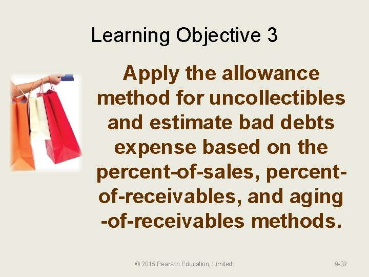 Learning Objective 3 Apply the allowance method for uncollectibles and estimate bad debts expense