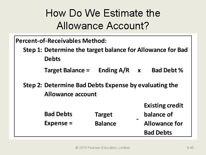 How Do We Estimate the Allowance Account? © 2015 Pearson Education, Limited. 9 -45