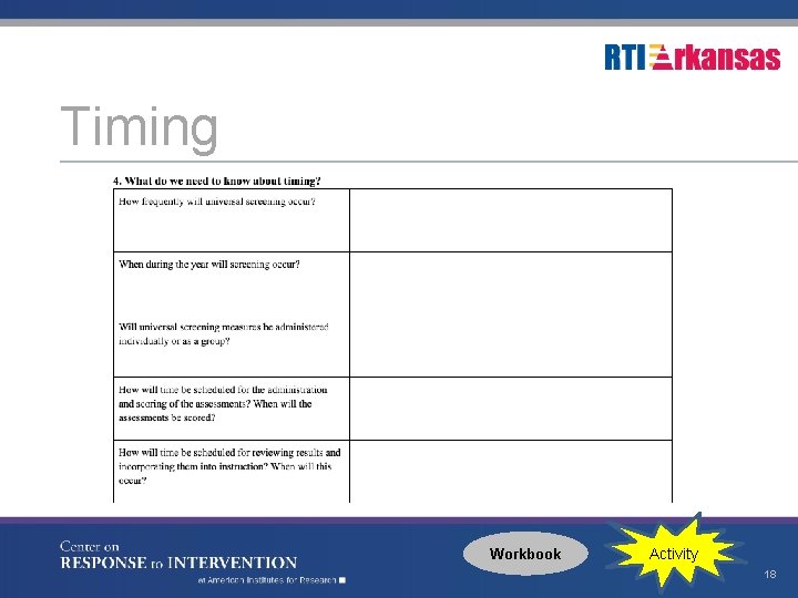 Timing Workbook Activity 18 