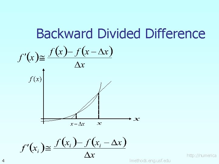 Backward Divided Difference 4 lmethods. eng. usf. edu http: //numerica 
