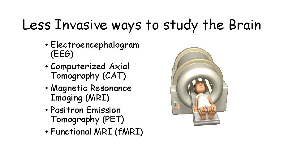 Less Invasive ways to study the Brain • Electroencephalogram (EEG) • Computerized Axial Tomography