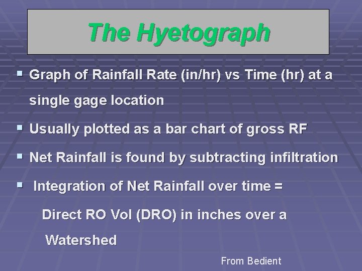 The Hyetograph § Graph of Rainfall Rate (in/hr) vs Time (hr) at a single
