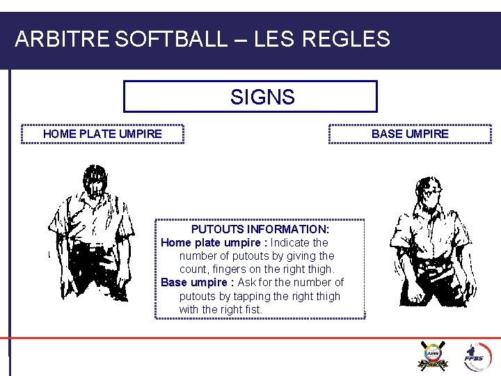 ARBITRE SOFTBALL – LES REGLES SIGNS HOME PLATE UMPIRE PUTOUTS INFORMATION: Home plate umpire