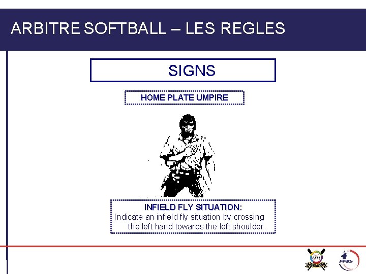 ARBITRE SOFTBALL – LES REGLES SIGNS HOME PLATE UMPIRE INFIELD FLY SITUATION: Indicate an