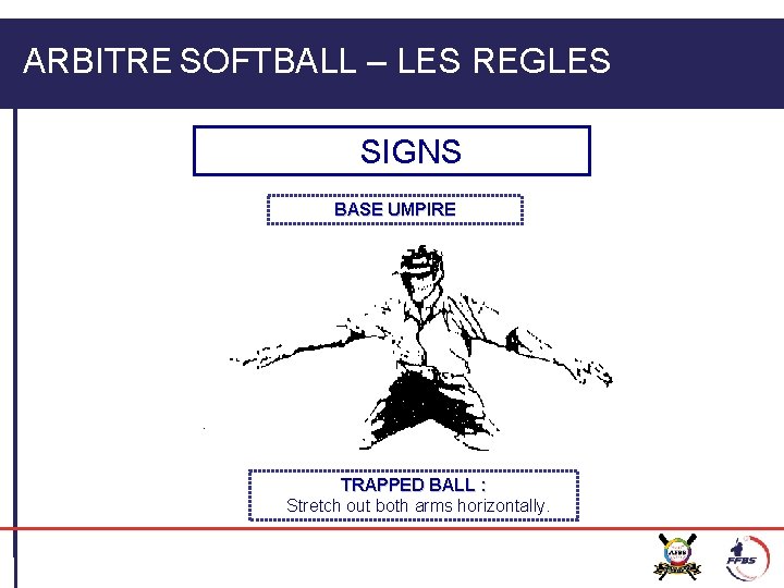 ARBITRE SOFTBALL – LES REGLES SIGNS BASE UMPIRE TRAPPED BALL : Stretch out both