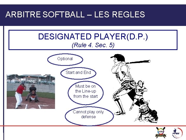 ARBITRE SOFTBALL – LES REGLES DESIGNATED PLAYER(D. P. ) (Rule 4. Sec. 5) Optional