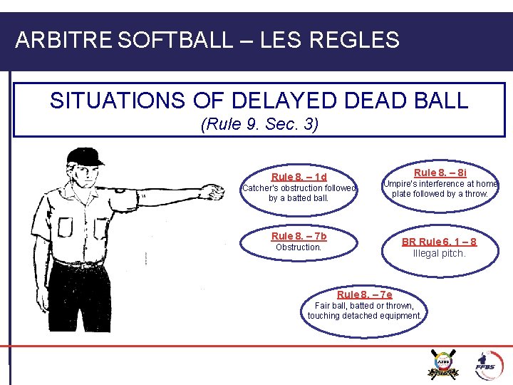 ARBITRE SOFTBALL – LES REGLES SITUATIONS OF DELAYED DEAD BALL (Rule 9. Sec. 3)