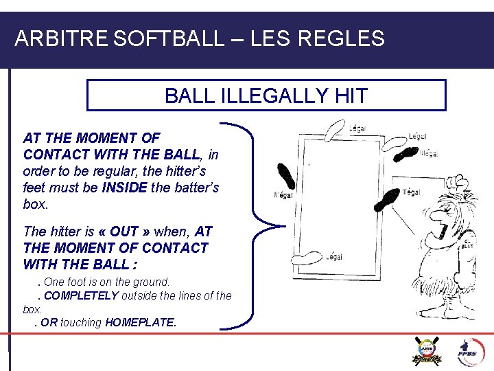 ARBITRE SOFTBALL – LES REGLES BALL ILLEGALLY HIT AT THE MOMENT OF CONTACT WITH