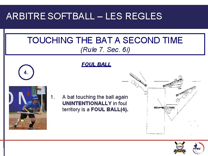 ARBITRE SOFTBALL – LES REGLES TOUCHING THE BAT A SECOND TIME (Rule 7. Sec.