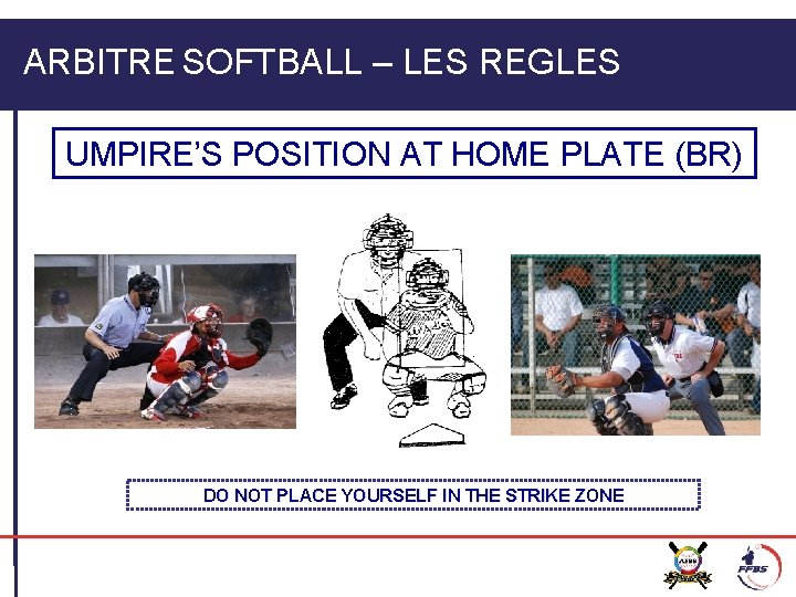 ARBITRE SOFTBALL – LES REGLES UMPIRE’S POSITION AT HOME PLATE (BR) DO NOT PLACE