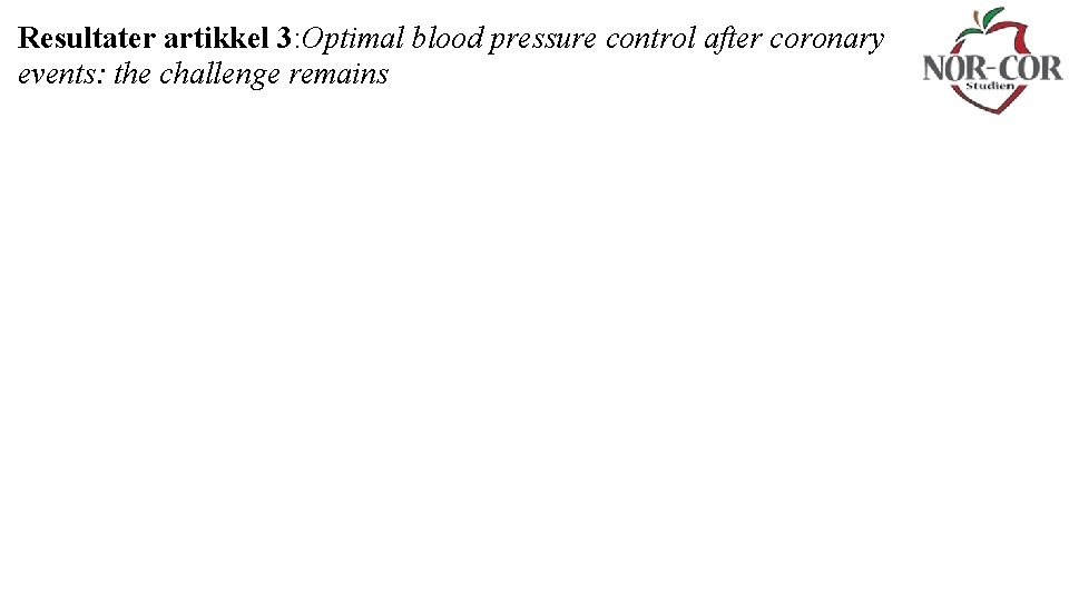 Resultater artikkel 3: Optimal blood pressure control after coronary events: the challenge remains 