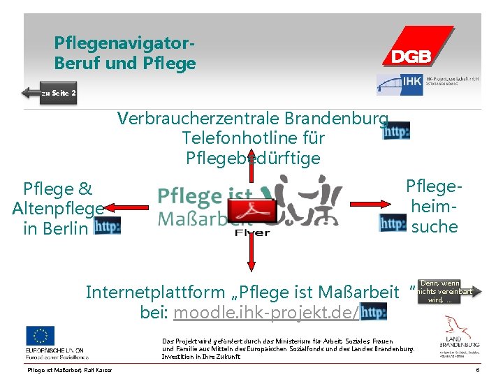 Pflegenavigator. Beruf und Pflege zu Seite 2 Verbraucherzentrale Brandenburg Telefonhotline für Pflegebedürftige Pflege &