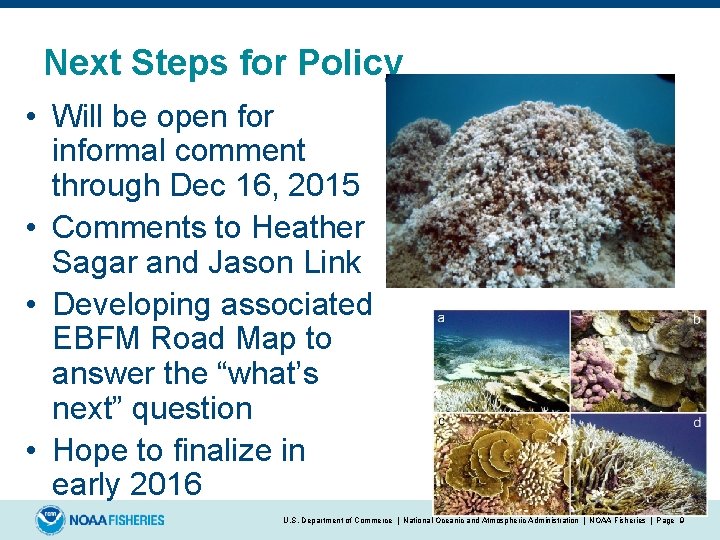 Next Steps for Policy • Will be open for informal comment through Dec 16,