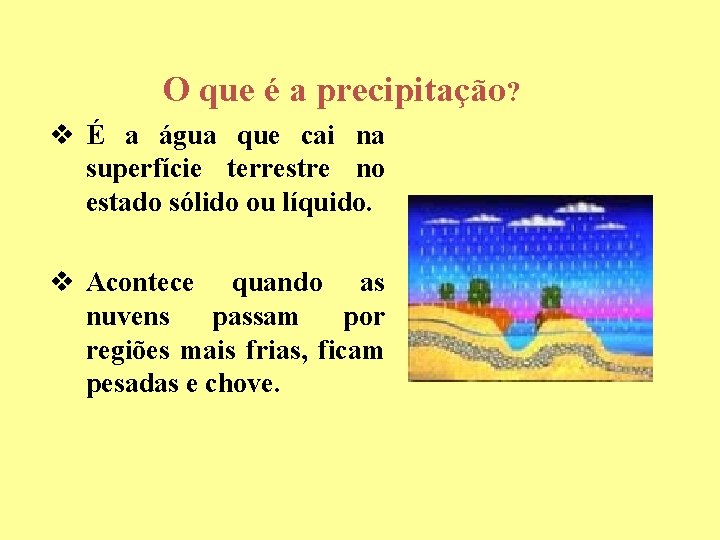 O que é a precipitação? v É a água que cai na superfície terrestre