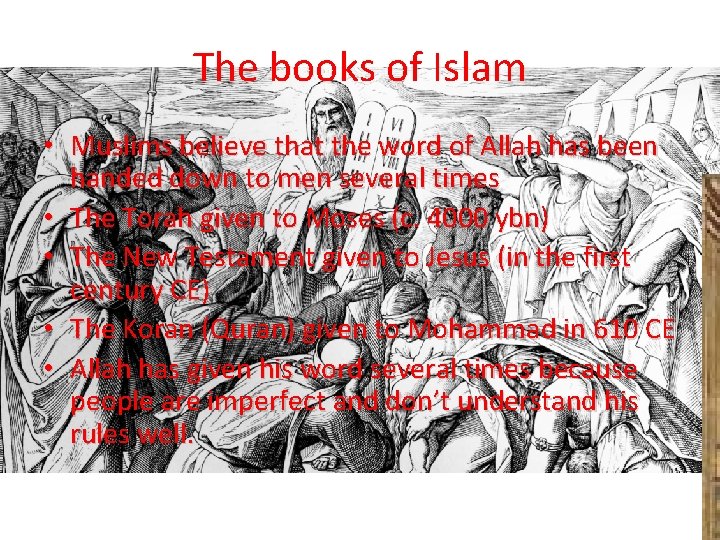 The books of Islam • Muslims believe that the word of Allah has been