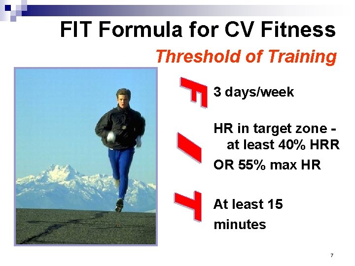 FIT Formula for CV Fitness Threshold of Training 3 days/week HR in target zone