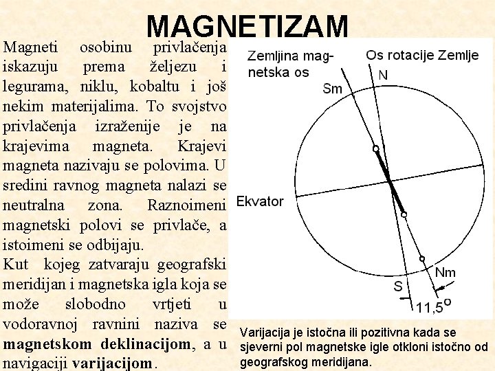 MAGNETIZAM Magneti osobinu privlačenja iskazuju prema željezu i legurama, niklu, kobaltu i još nekim