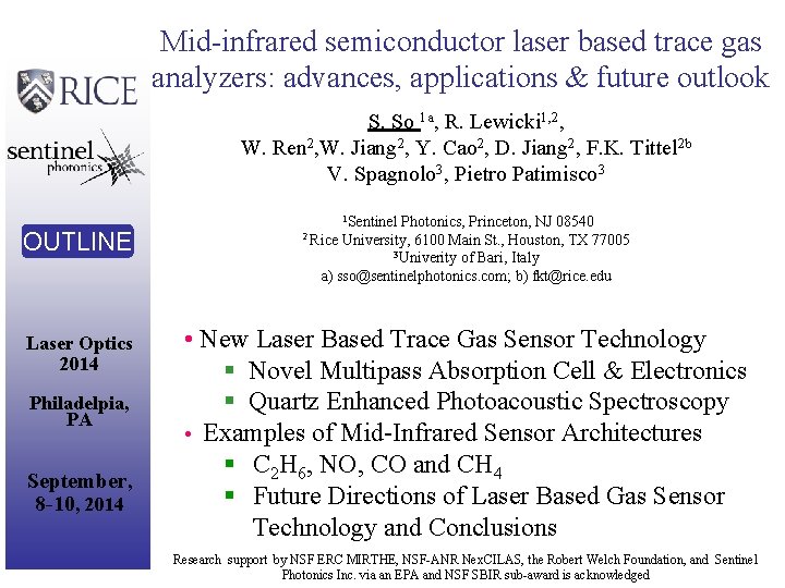 Mid-infrared semiconductor laser based trace gas analyzers: advances, applications & future outlook S. So