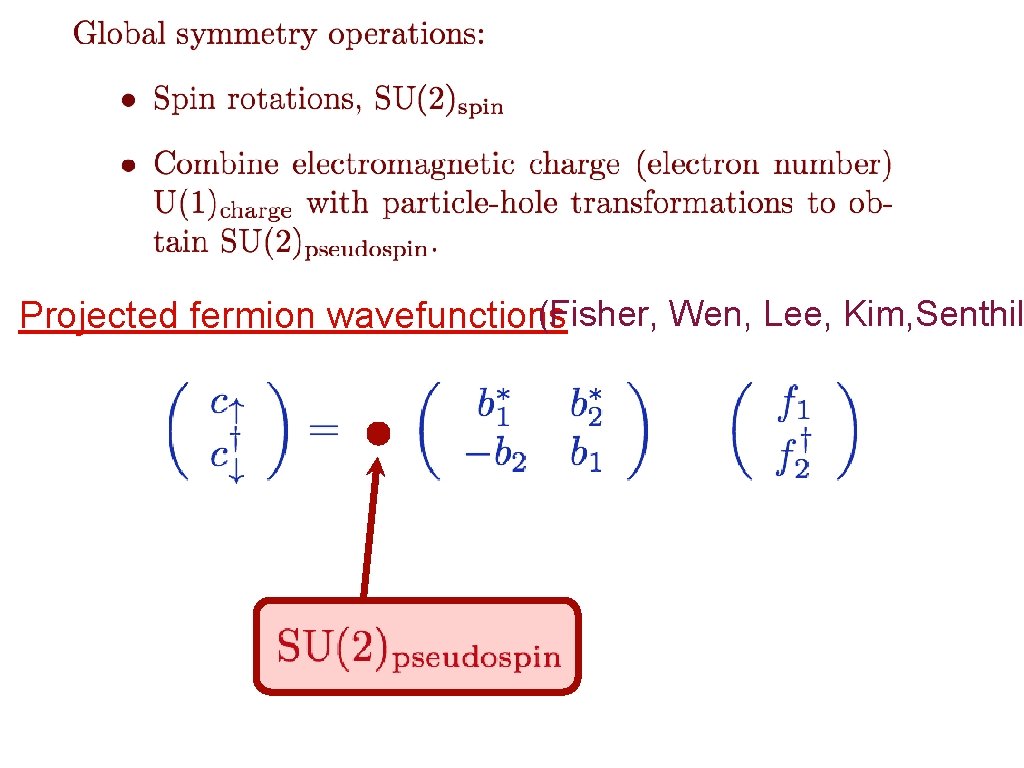 (Fisher, Wen, Lee, Kim, Senthil Projected fermion wavefunctions 