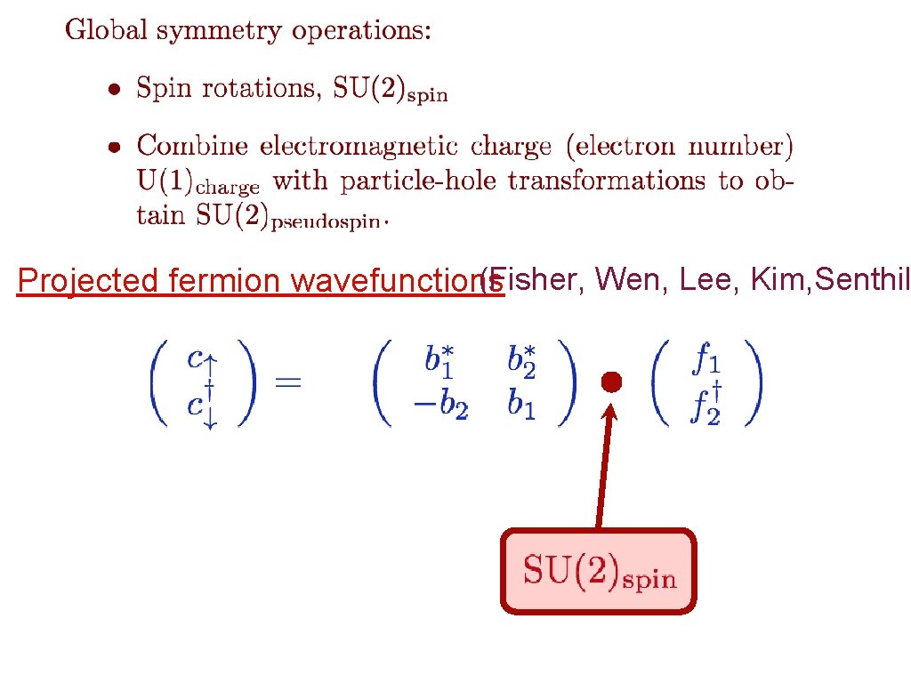 (Fisher, Wen, Lee, Kim, Senthil Projected fermion wavefunctions 