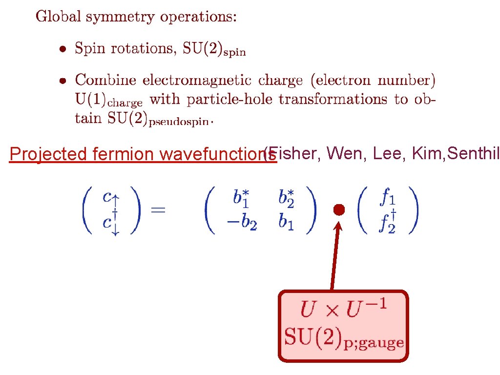 (Fisher, Wen, Lee, Kim, Senthil Projected fermion wavefunctions 