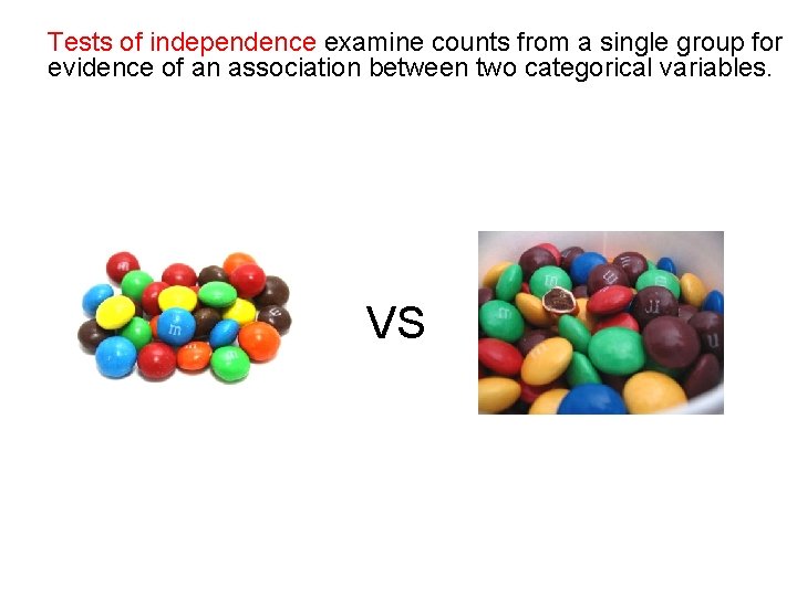 Tests of independence examine counts from a single group for evidence of an association