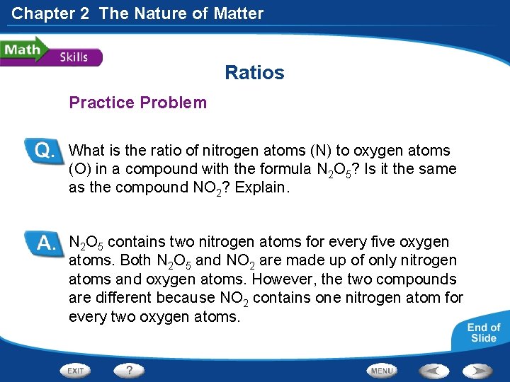 Chapter 2 The Nature of Matter Ratios Practice Problem What is the ratio of