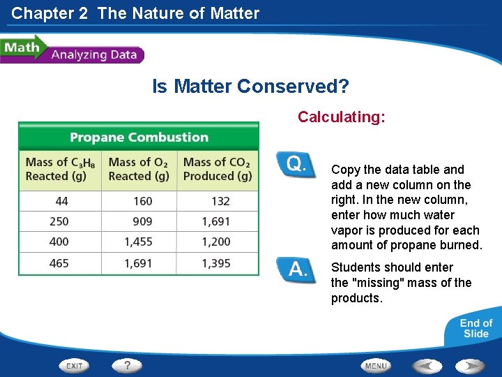 Chapter 2 The Nature of Matter Is Matter Conserved? Calculating: Copy the data table