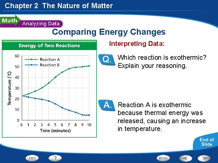 Chapter 2 The Nature of Matter Comparing Energy Changes Interpreting Data: Which reaction is