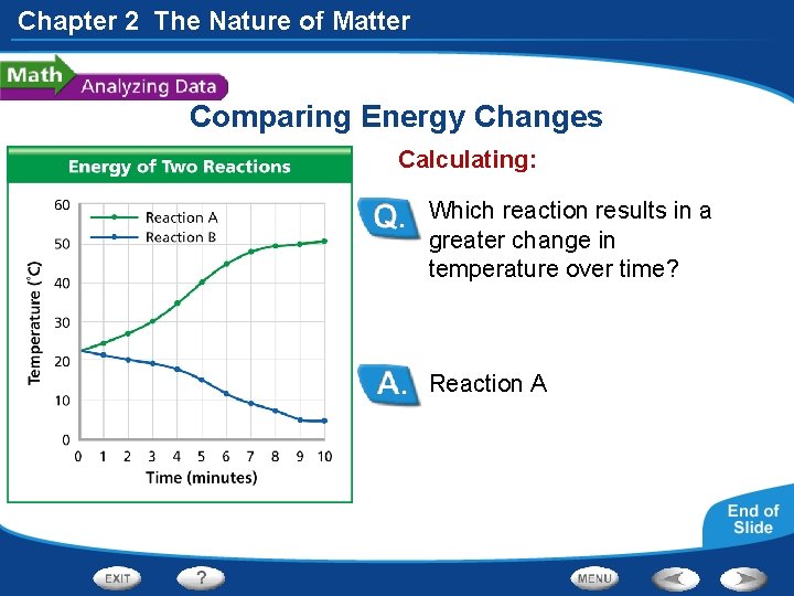 Chapter 2 The Nature of Matter Comparing Energy Changes Calculating: Which reaction results in