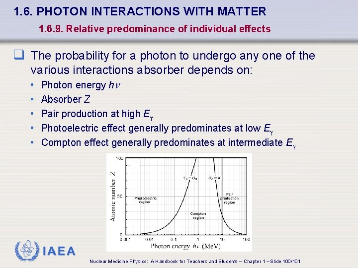 1. 6. PHOTON INTERACTIONS WITH MATTER 1. 6. 9. Relative predominance of individual effects