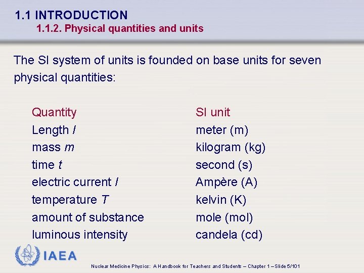 1. 1 INTRODUCTION 1. 1. 2. Physical quantities and units The SI system of