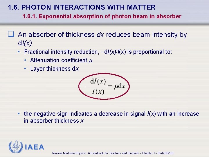 1. 6. PHOTON INTERACTIONS WITH MATTER 1. 6. 1. Exponential absorption of photon beam