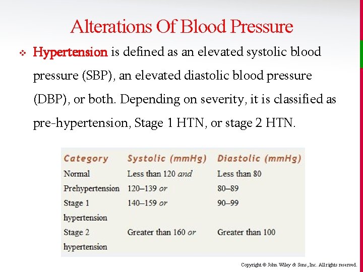 Alterations Of Blood Pressure v Hypertension is defined as an elevated systolic blood pressure