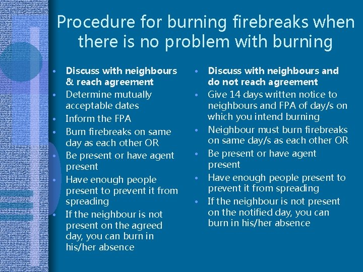 Procedure for burning firebreaks when there is no problem with burning • • Discuss