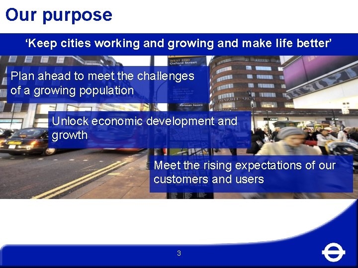 Our purpose ‘Keep cities working and growing and make life better’ Plan ahead to