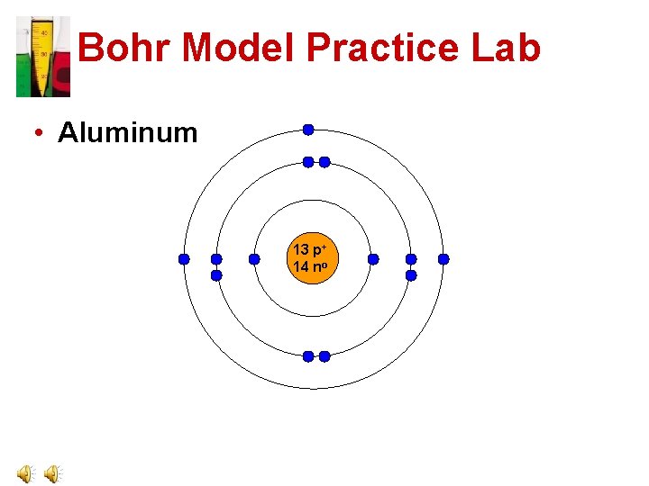 Bohr Model Practice Lab • Aluminum 13 p+ 14 no 
