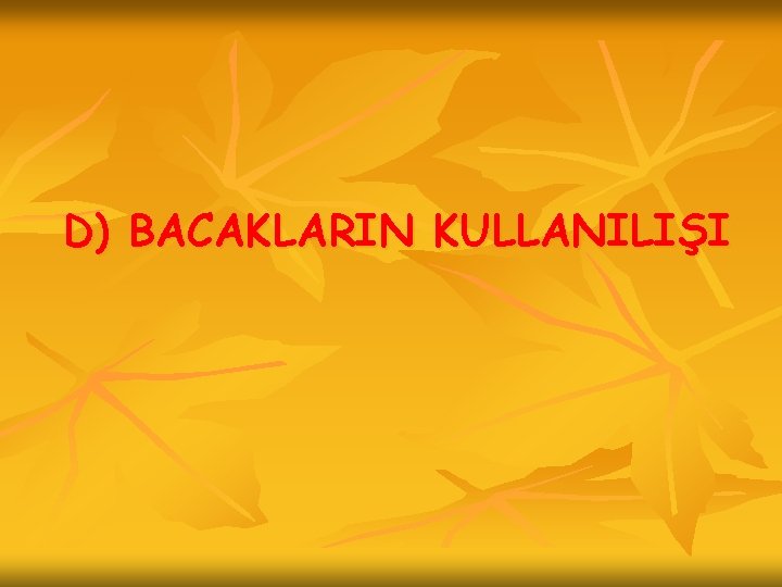 D) BACAKLARIN KULLANILIŞI 